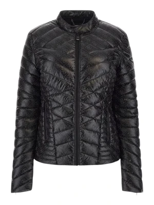 Svart quiltad pufferjacka från Guess - Svart pufferjacka från Guess med glansig finish och all-over logomönster. Helt nytt, aldrig använt för att köpte fel storlek. Size S. Köptes för 2000+kr 