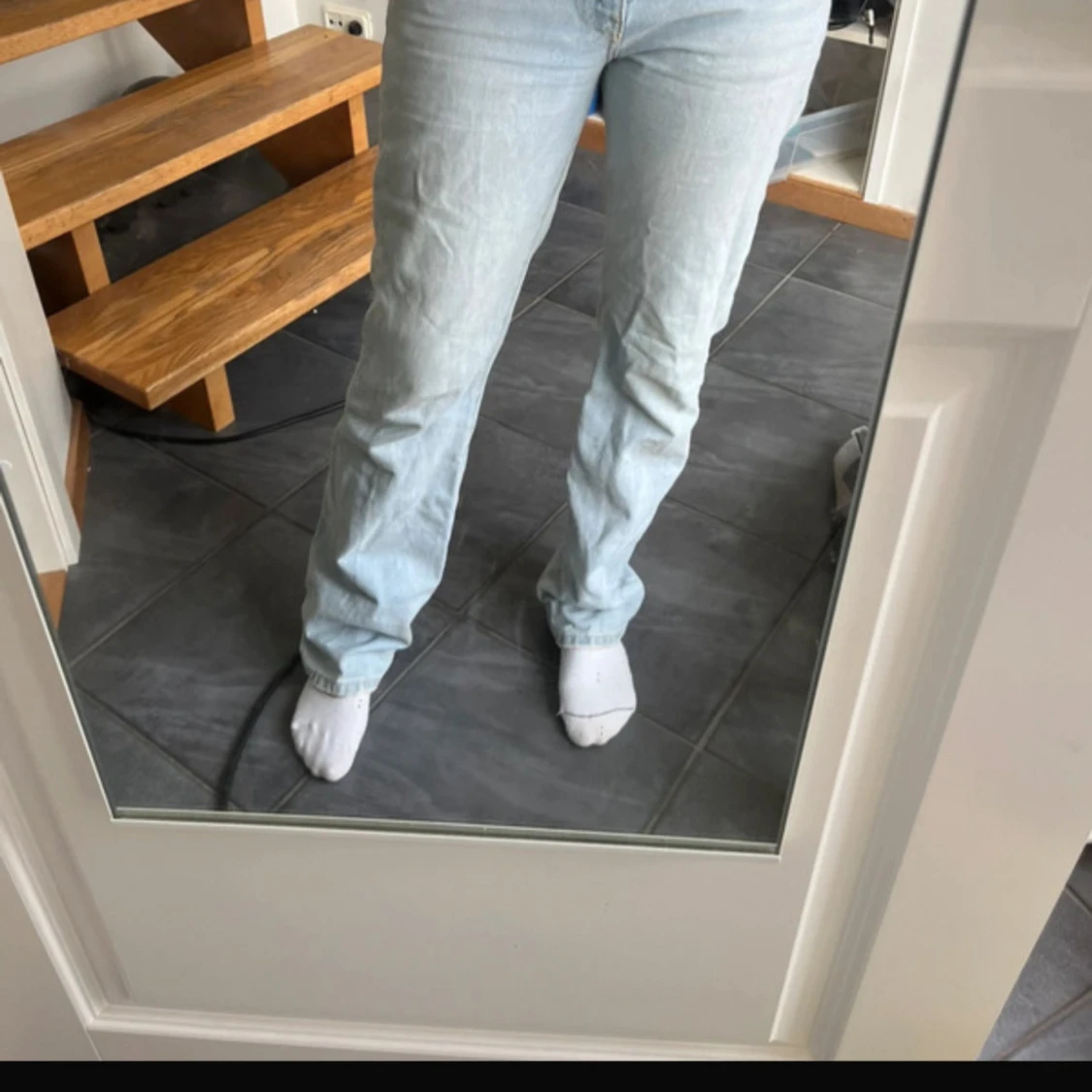 Ljusblå low waist straight jeans - 3