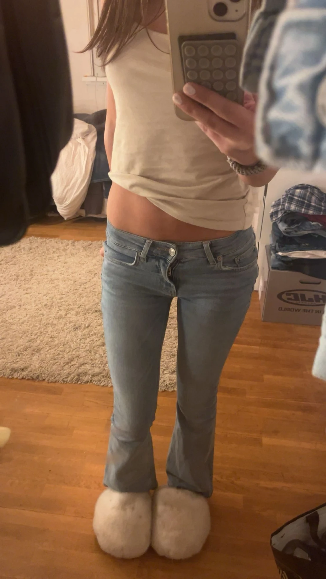 Ljusblå bootcut jeans låg midja - 1