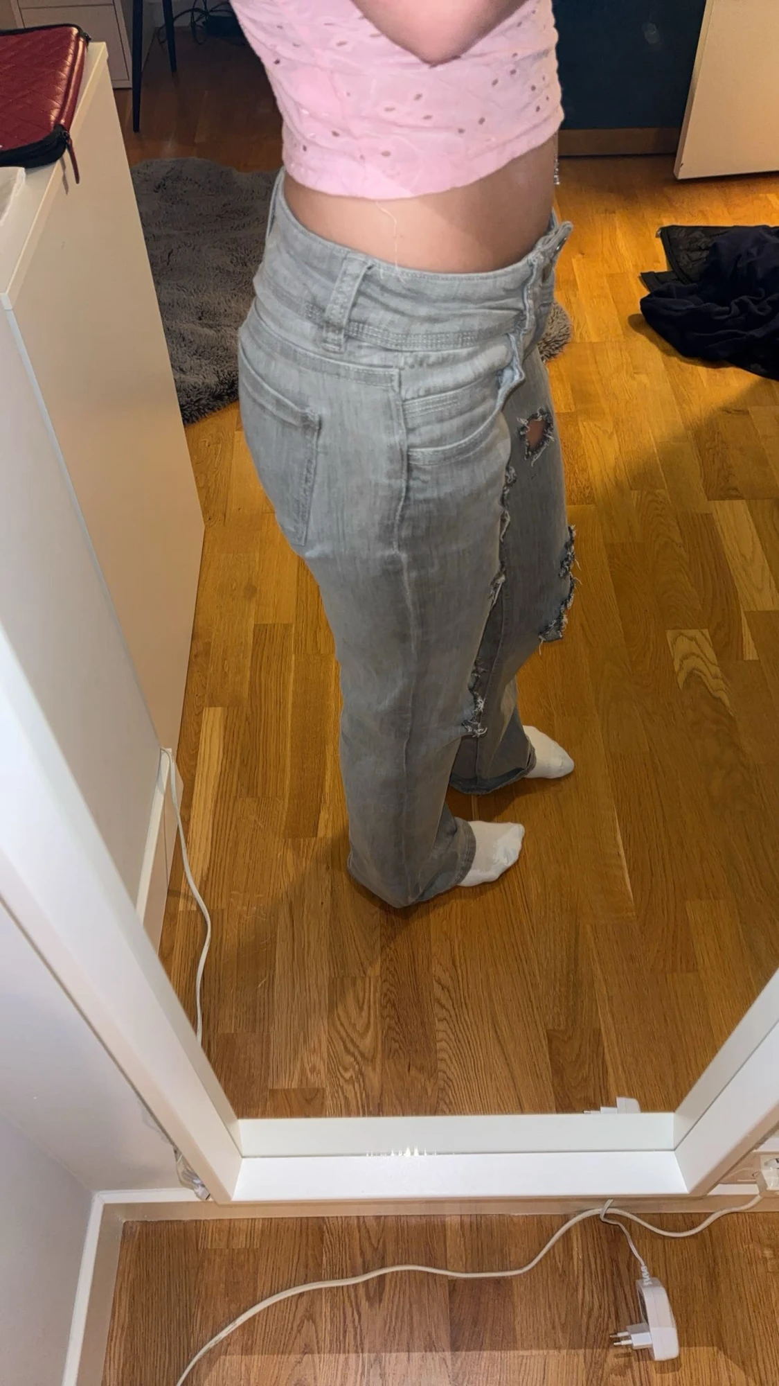 Grå low waist jeans  - 1