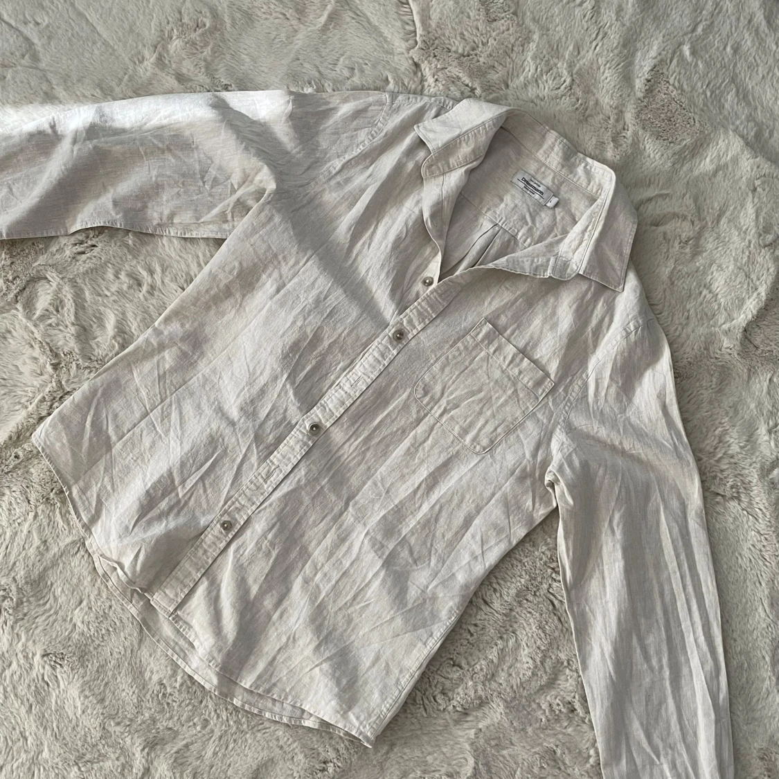 Ljusbeige linneskjorta Dressmann  - 2