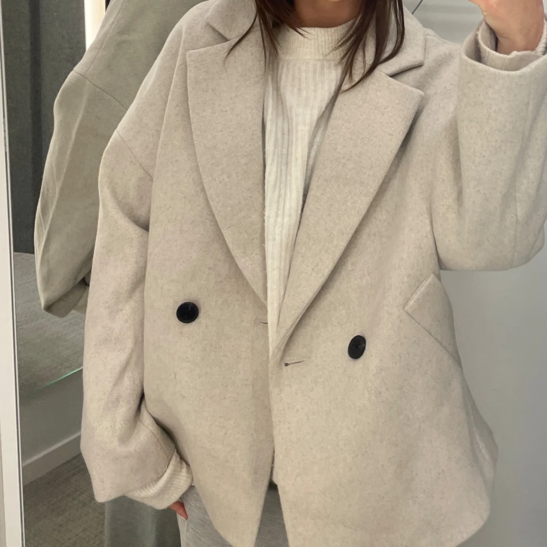 Beige oversized kavajjacka med ull - 1