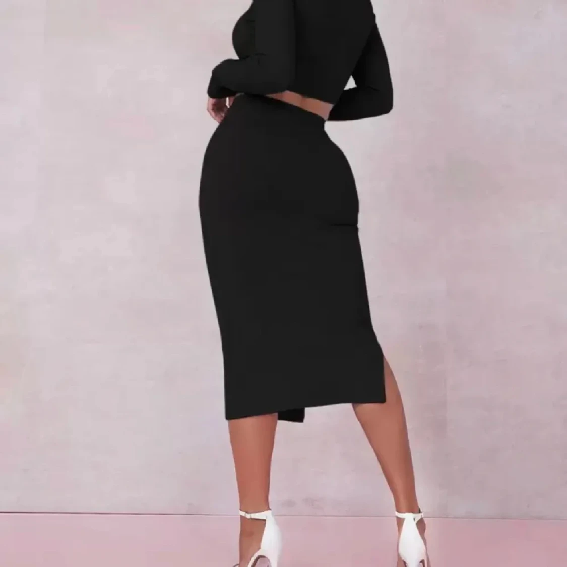 Svart långkjol med slits 2set