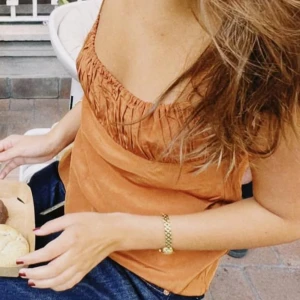 Rostbrun linnetopp från Massimo Dutti - Säljer en rostbrun linnetopp från Massimo Dutti med tunna axelband och snygg rynkad detalj upptill. Köpt för 700kr och aldrig använt!