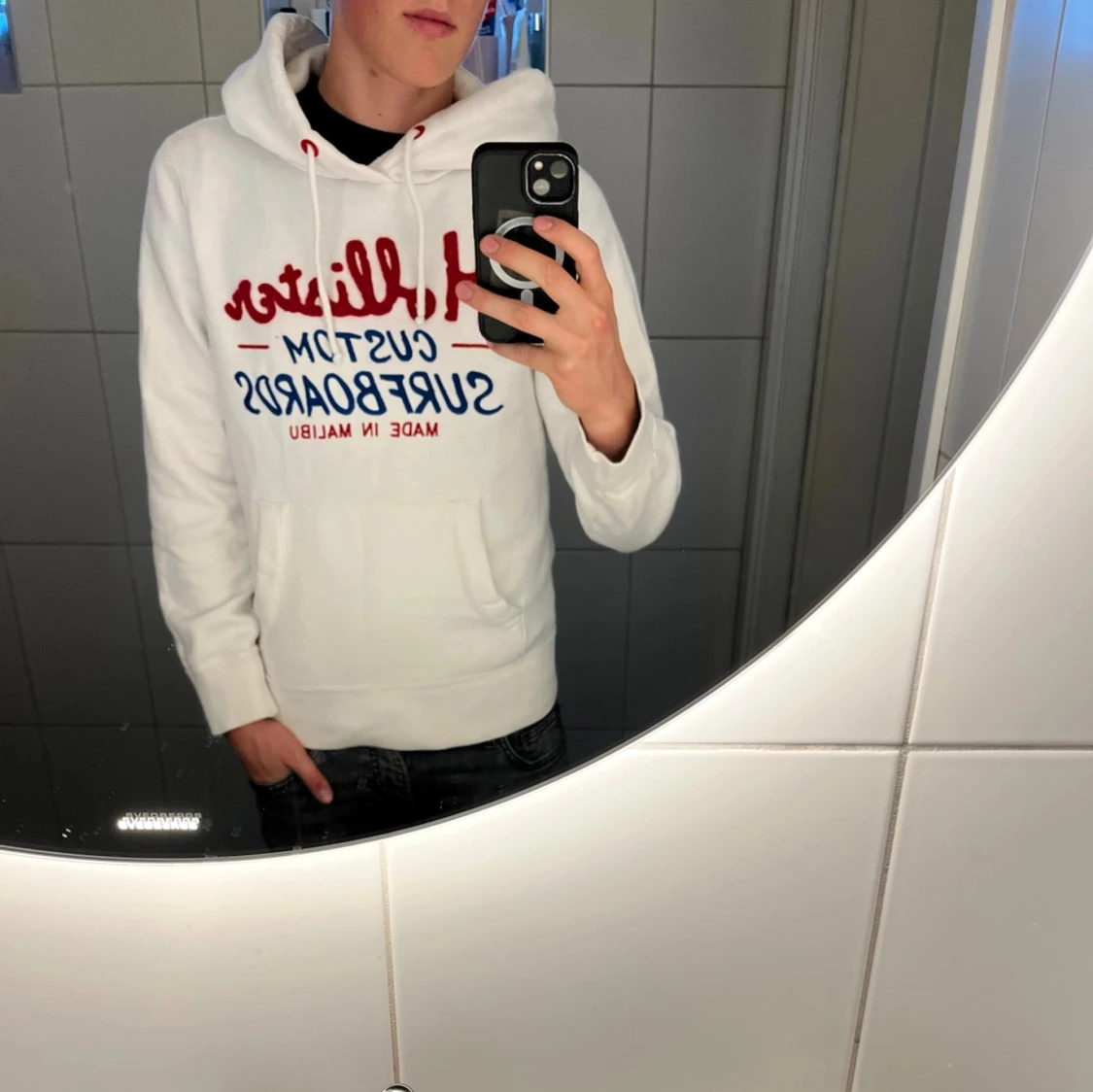Vit Hollister hoodie med tryck - 1