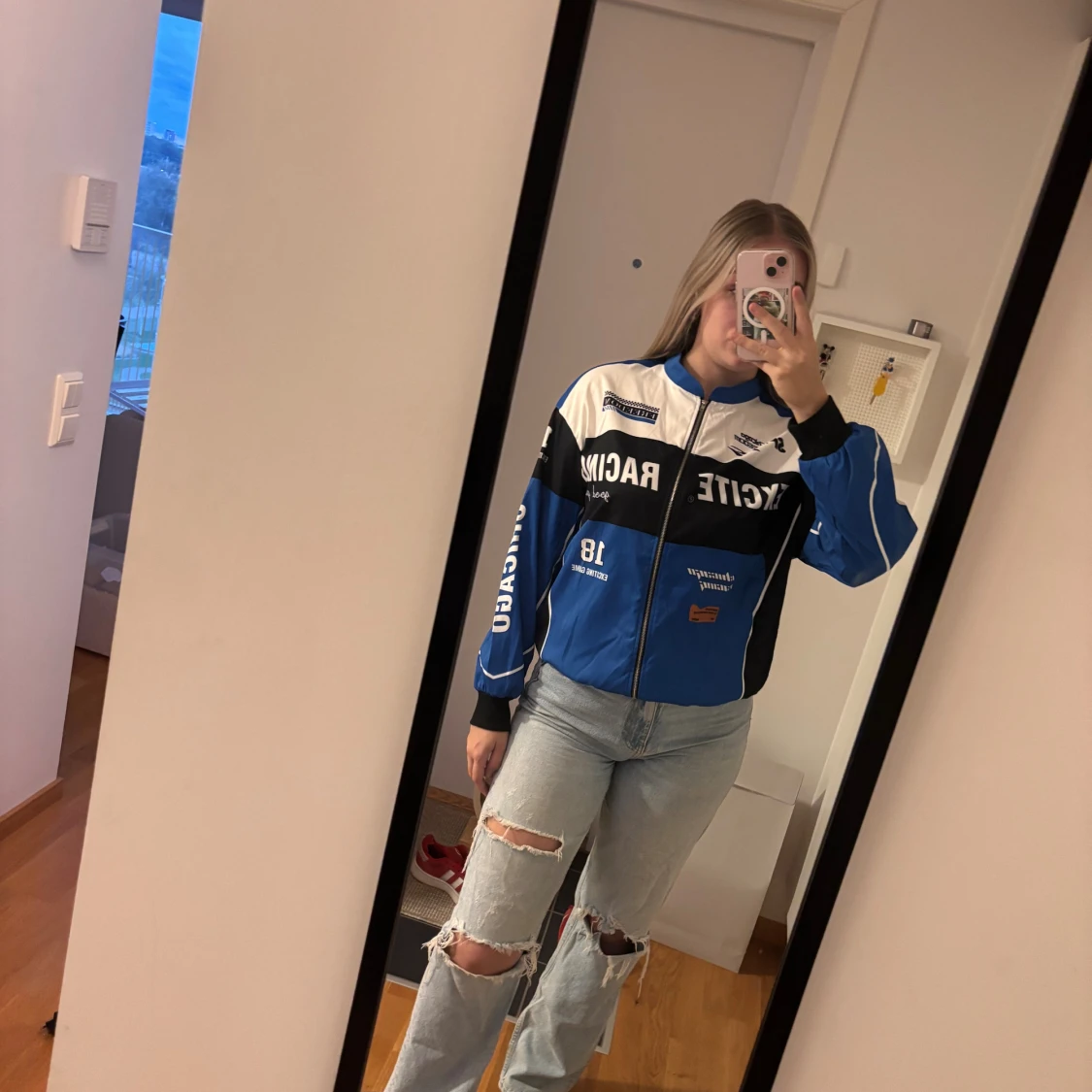 Blå racing vindjacka med tryck - 1