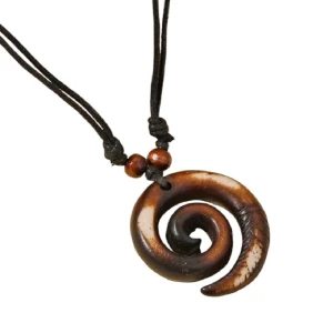 Brunt spiralhalsband med snöre - .