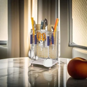 Multifunktionell Kökställning I Stål - Mått: H36*B22*D17cm En hel ny metallställning utan redskap, kan behålla massor med små saker att göra fin ordning i köket. 