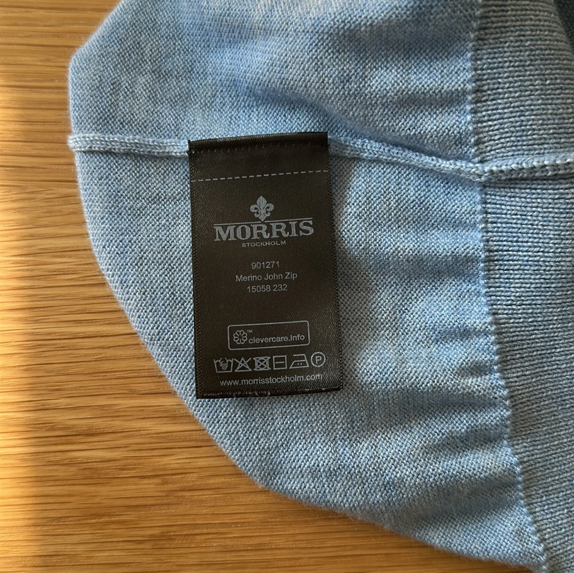 Ljusblå merinoullströja Morris half zip - 2