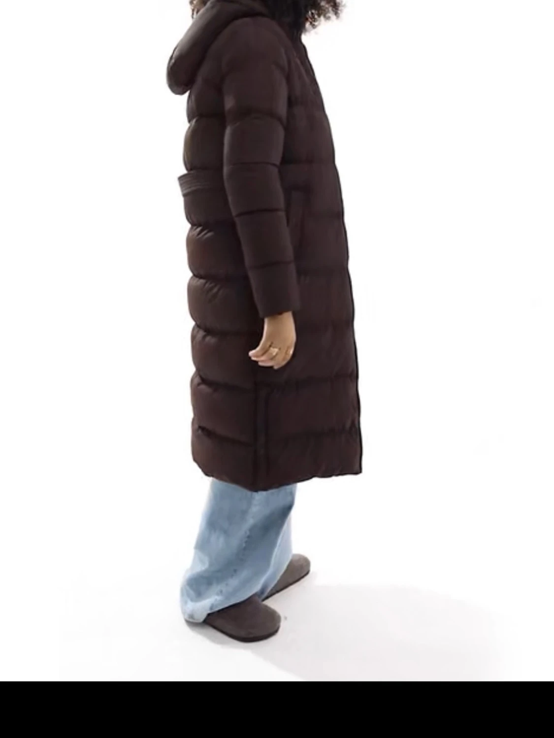 Lång brun dunjacka med huva - 2