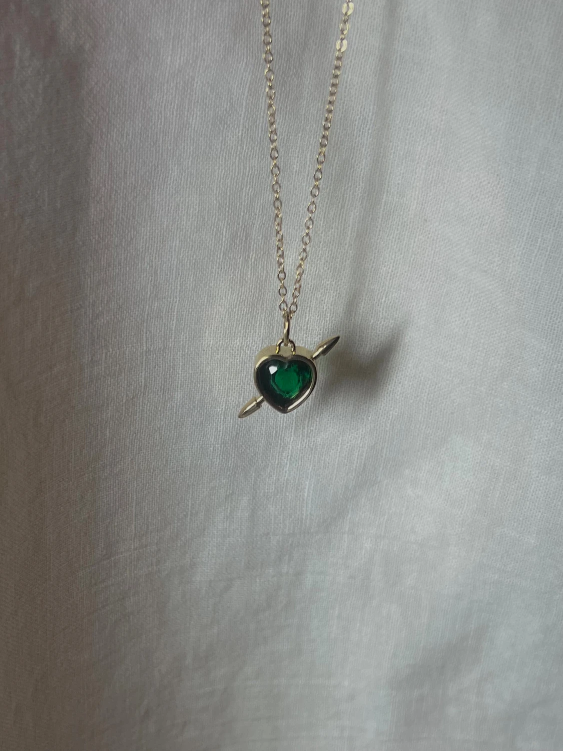 Gold Emerald Arrow Heart Necklace - 1