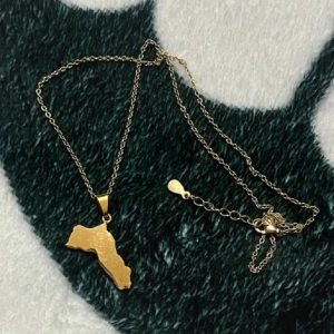 Guldpläterat halsband med karta-hänge och en splitt på Chocolate greedy  - Snyggt halsband i guld med ett hänge format som en karta. Kedjan är tunn och elegant, perfekt för att ge din outfit en personlig touch. Passar dig som gillar unika smycken och vill sticka ut lite extra. Och en splitt på Chocolate greedy 