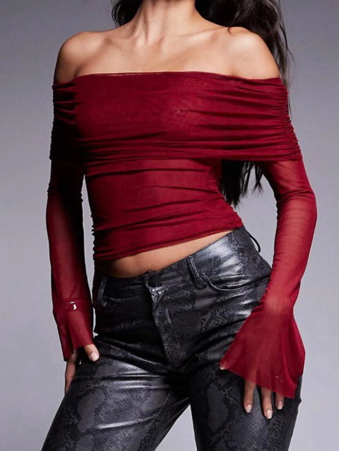 Off shoulder mesh topp - 2