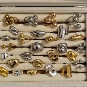 Alla som köper minst två ringar får en slumpmässig vald ring på köpet. - Ringarna är guldpläterade och silver pläterad . De är även justerbara vilket innebär att de passar alla! Skötselråd och putsduk medföljer! Skriv för specifika bilder och pris då vissa är billigare än andra! Kontakta vid intresse av köp! 💓