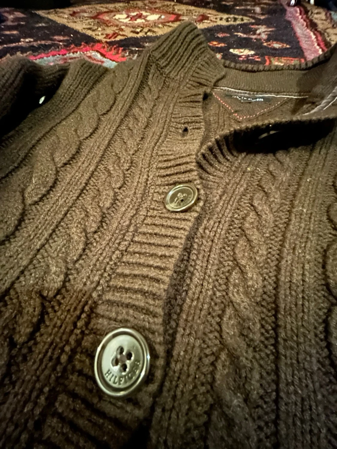 Brun kabelstickad kofta från Tommy Hillfiger - 1