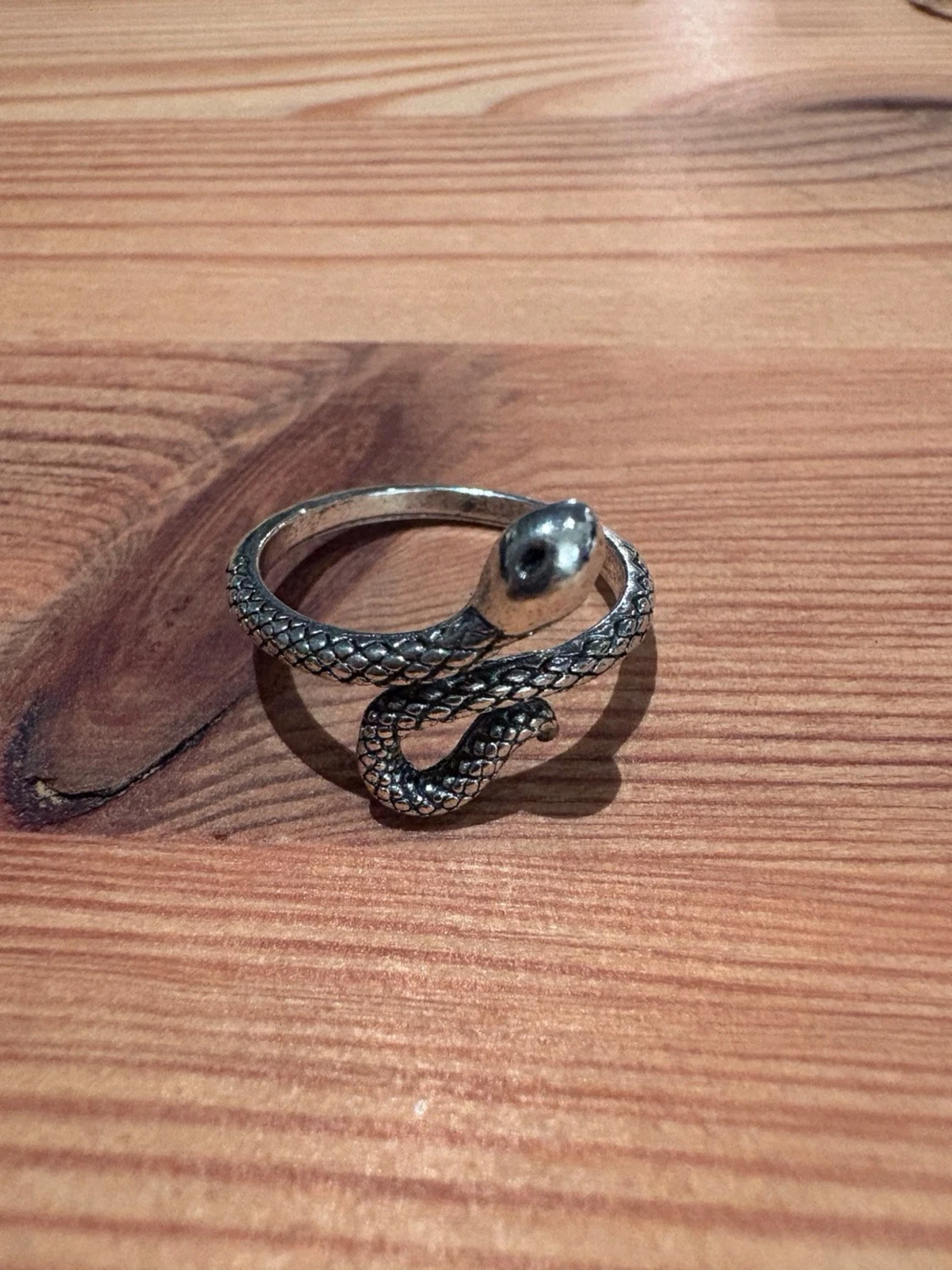Silvrig ring med orm-design