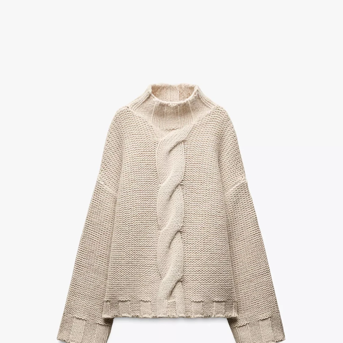 Beige stickad tröja med polokrage - 1