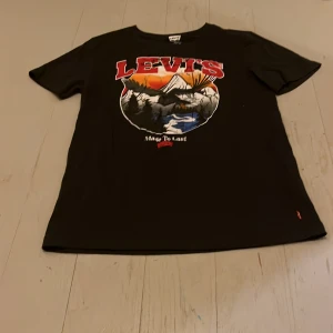 Svart Levi's t-shirt med tryck - Svart t-shirt från Levi's med coolt tryck framtill som visar berg, solnedgång och flod. Röd Levi's-logga och texten 'Made To Last' under motivet. Klassisk passform och rund hals. Materialet är 60% bomull och 40% polyester.