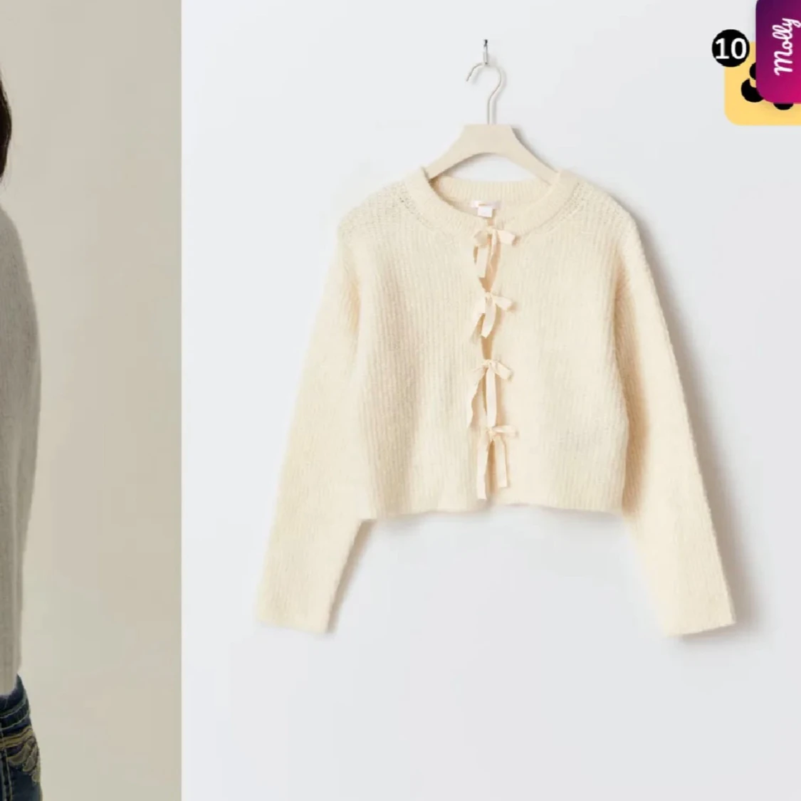 Beige stickad kofta med rosetter - 2