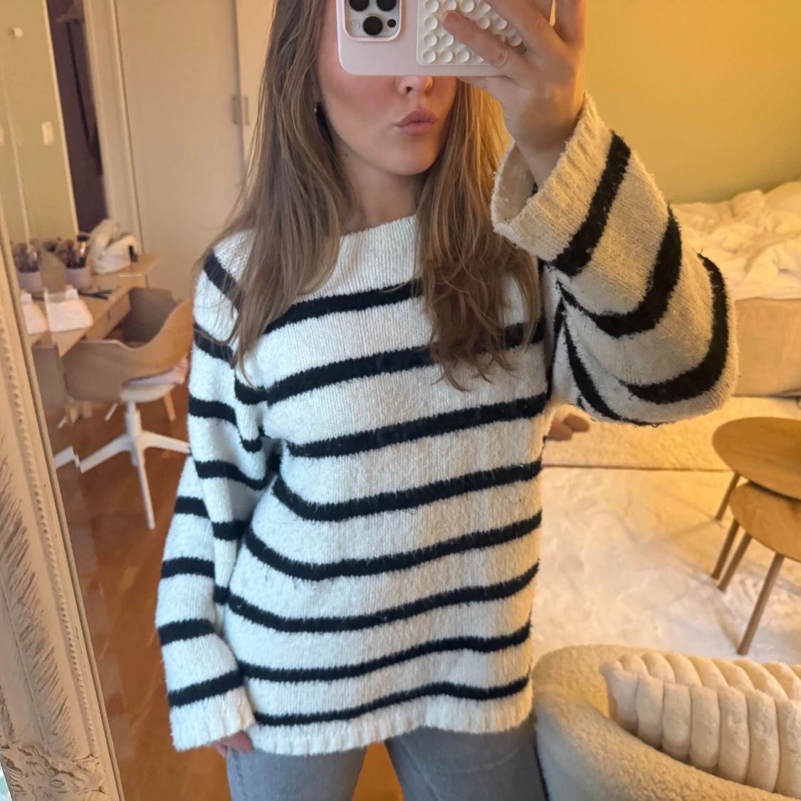 Randig stickad tröja från BikBok