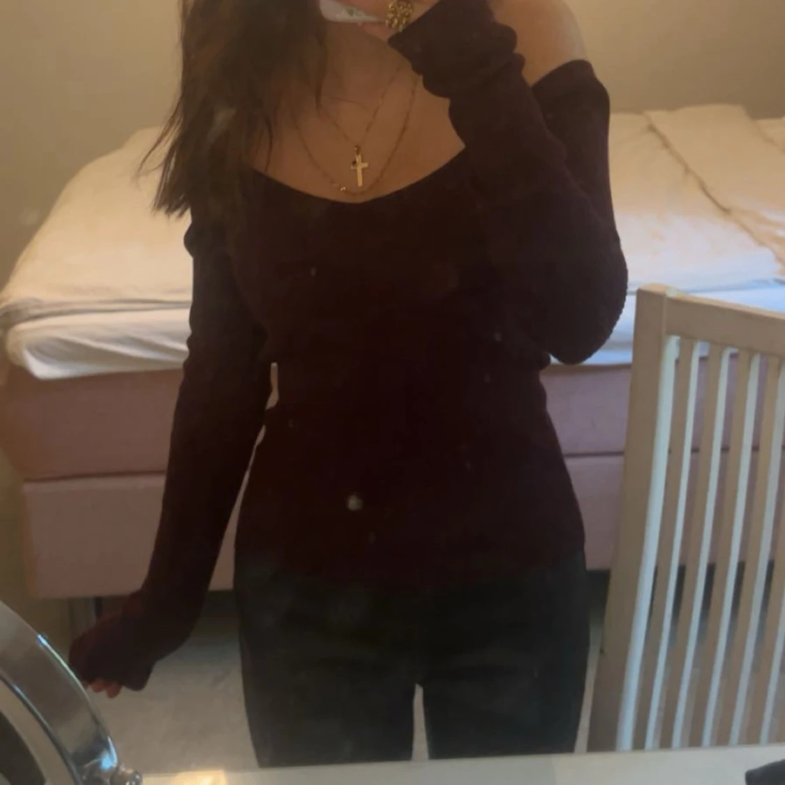 Vinröd ribbad långärmad tröja - 2