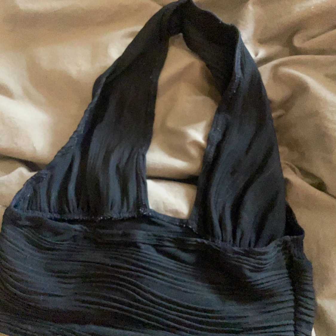 Svart ribbad bikini med halterneck - 3