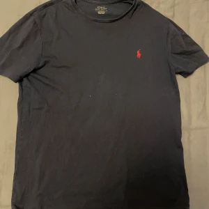 Mörkblå t-shirt från Polo Ralph Lauren - Mörkblå t-shirt från Polo Ralph Lauren med klassisk röd logobrodering på bröstet. T-shirten har rund hals och korta ärmar, tillverkad i mjuk bomull för en skön känsla. Perfekt för en clean och stilren look.