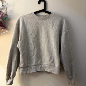 Grå sweatshirt från Gina Tricot - En enkel och stilren grå sweatshirt från Gina Tricot, basically basics-kollektionen. Tröjan har rund hals, ribbade muddar vid ärmslut och nederkant samt långärmad passform. Perfekt för chill dagar och enkel att matcha med jeans eller leggings.