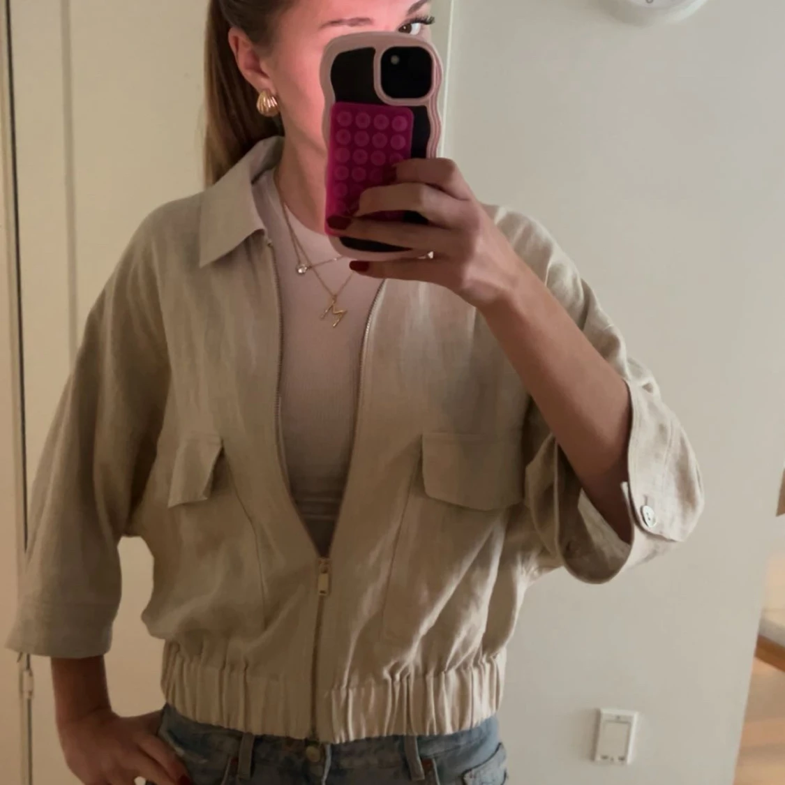 Beige overshirt med dragkedja - 2