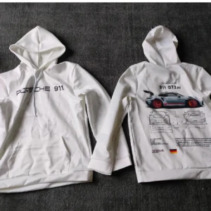 Vit Porsche 911 hoodie med tryck - Porsche hoodie