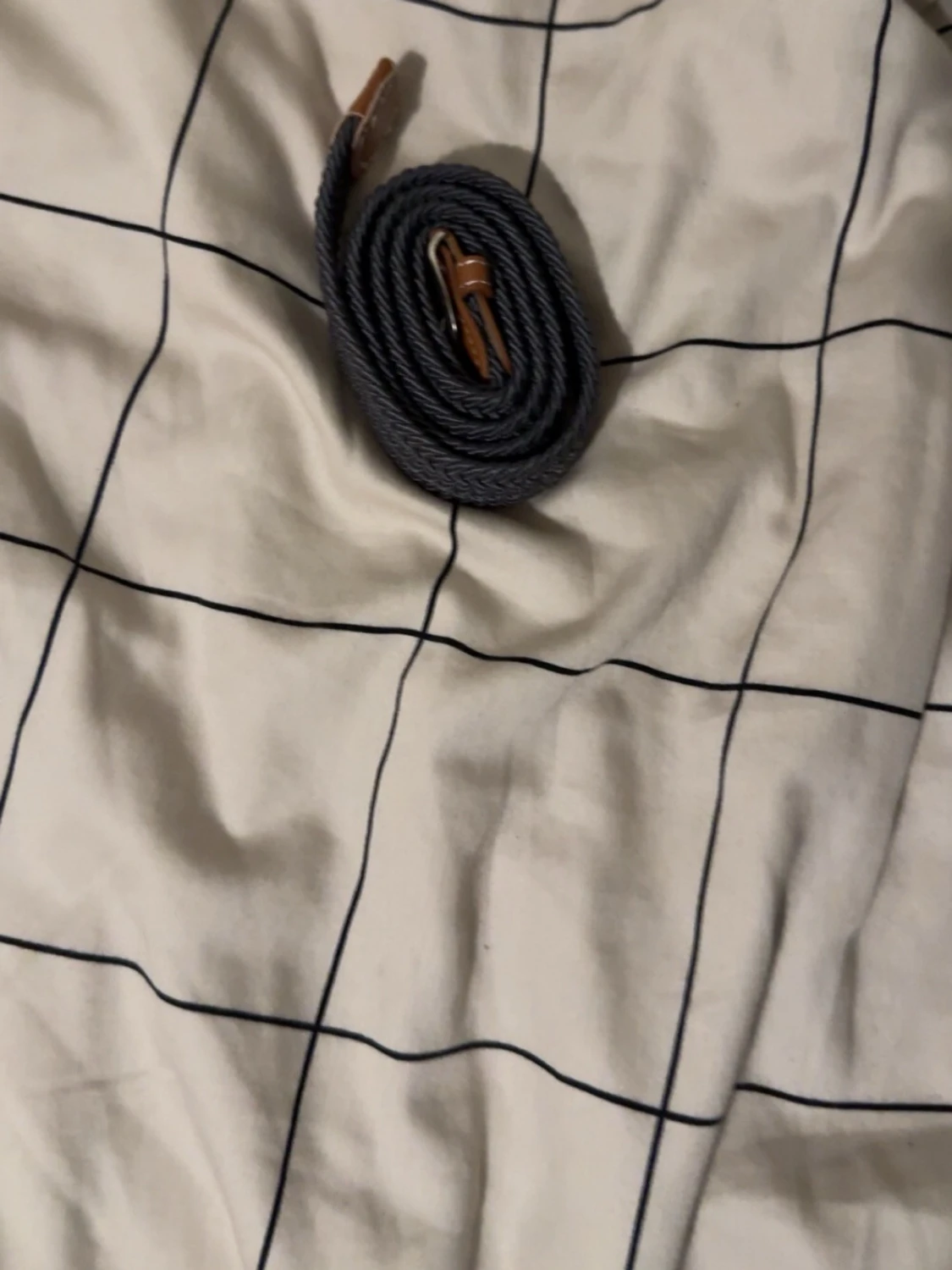 Mörkgrå flätad bälte med läder - 1