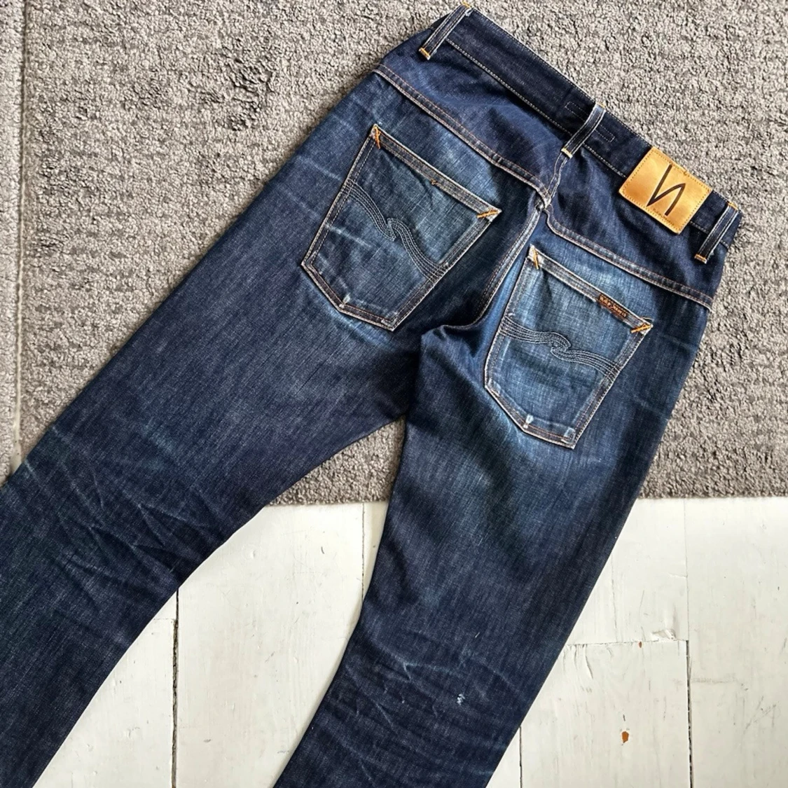 Mörkblåa Nudie Regular Alf Selvedge Jeans - 1