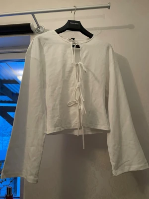 Vit långärmad topp med snörning - Säljer en vit långärmad topp med flera snörningar framtill. 