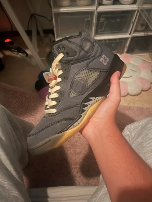 Nike Air Jordan 5 Off-White grå - Säljer ett par Nike Air Jordan 5 Off-White i mörkgrå 