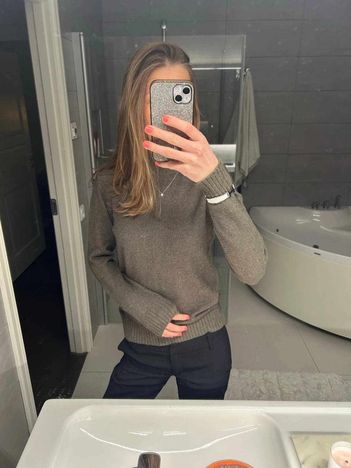 Mörkgrön stickad polotröja från VILA - 1