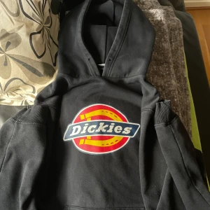 Svart Dickies hoodie med stor logga - Svart hoodie från Dickies med stor färgglad logga på bröstet. Klassisk modell med huva och känguruficka. Perfekt för dig som gillar streetwear och vill ha en bekväm och snygg tröja med tydlig branding.