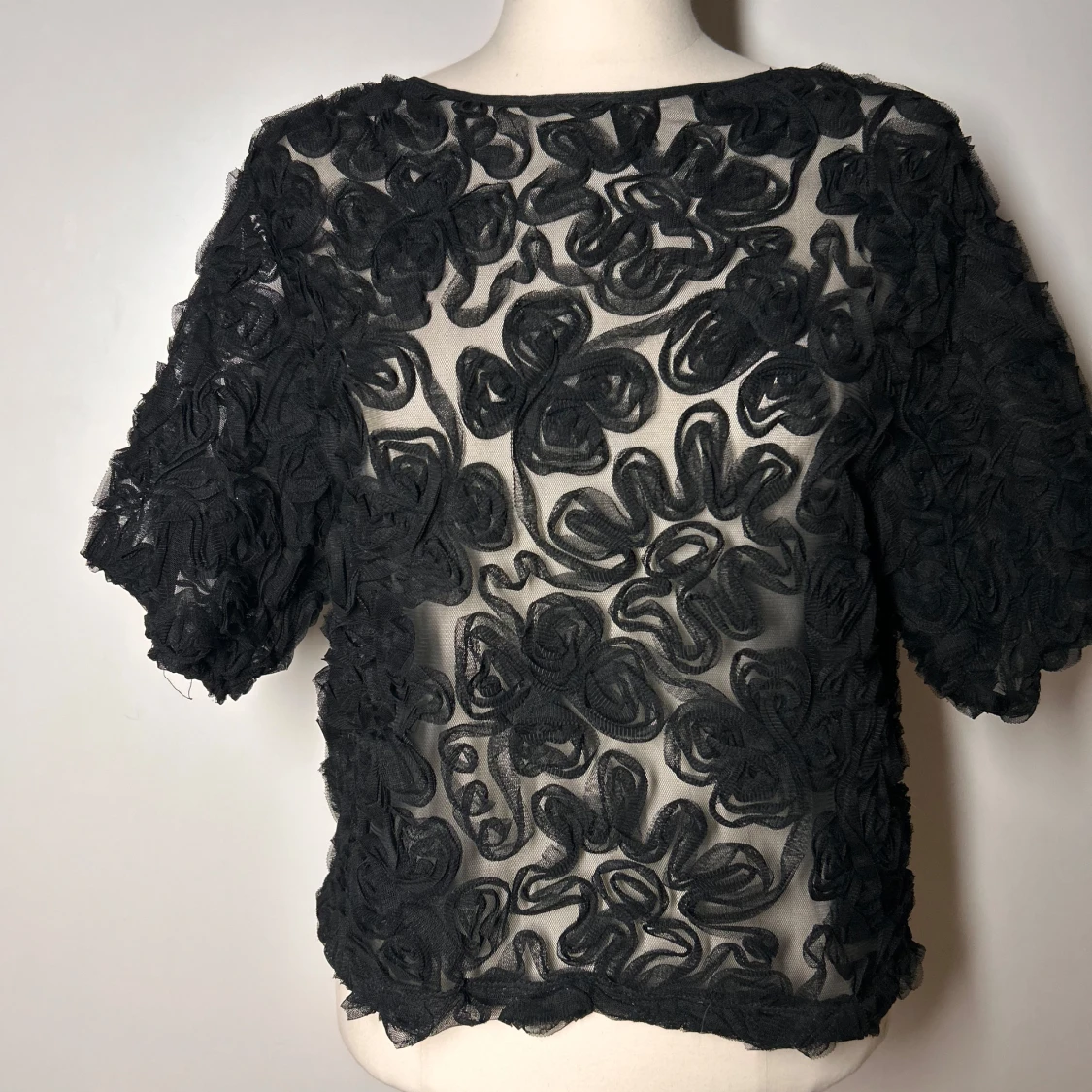 Mesh Topp / blus med broderade blommor  - 1