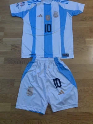 Ingen skor på bilderna - Bilderna visar ett argentinskt fotbollsställ med tröja och shorts, men inga skor finns med. Kan därför inte ge någon skobeskrivning eller matchande taxonomier.