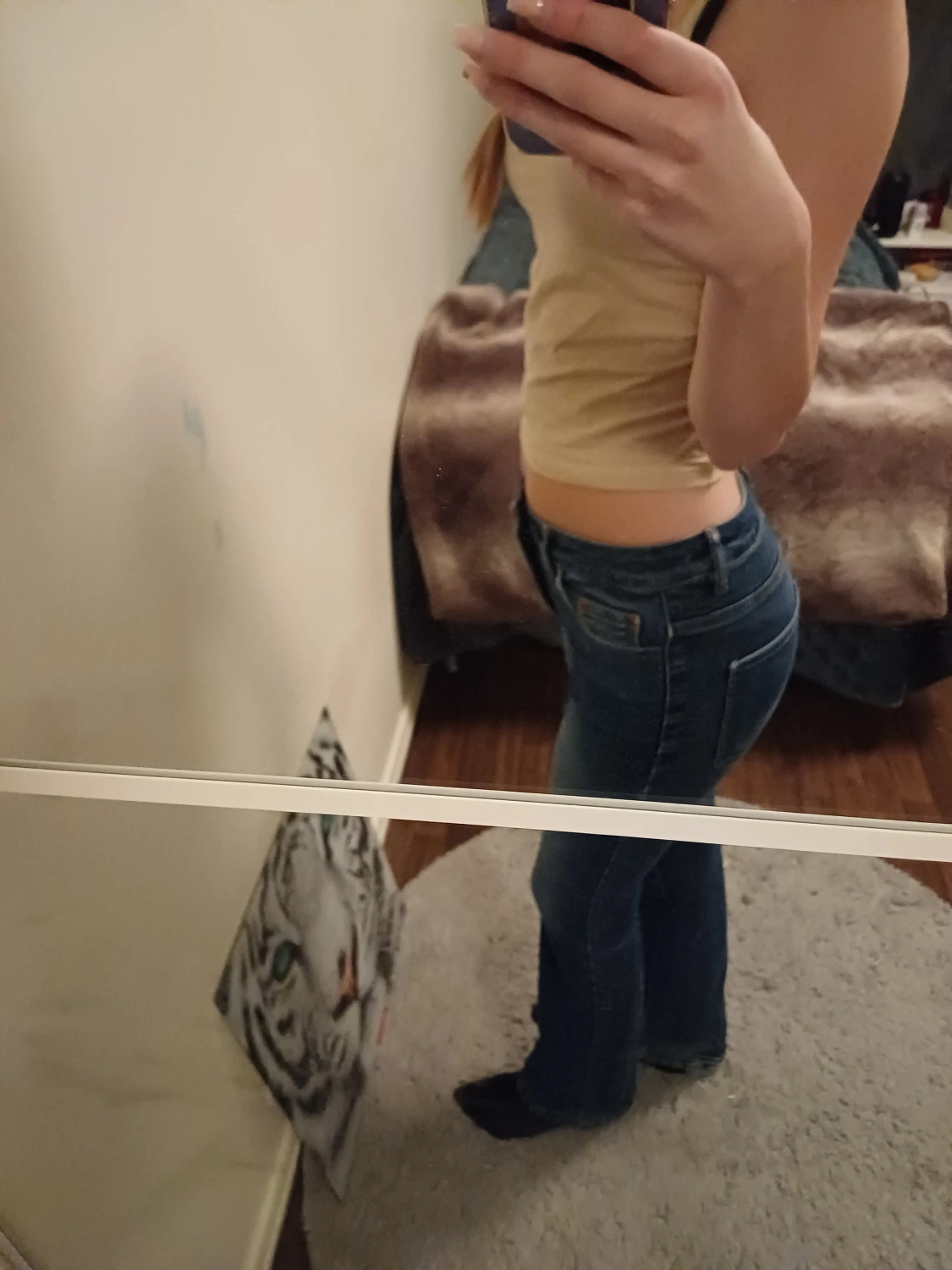 Mörkblå bootcut jeans låg midja - 1