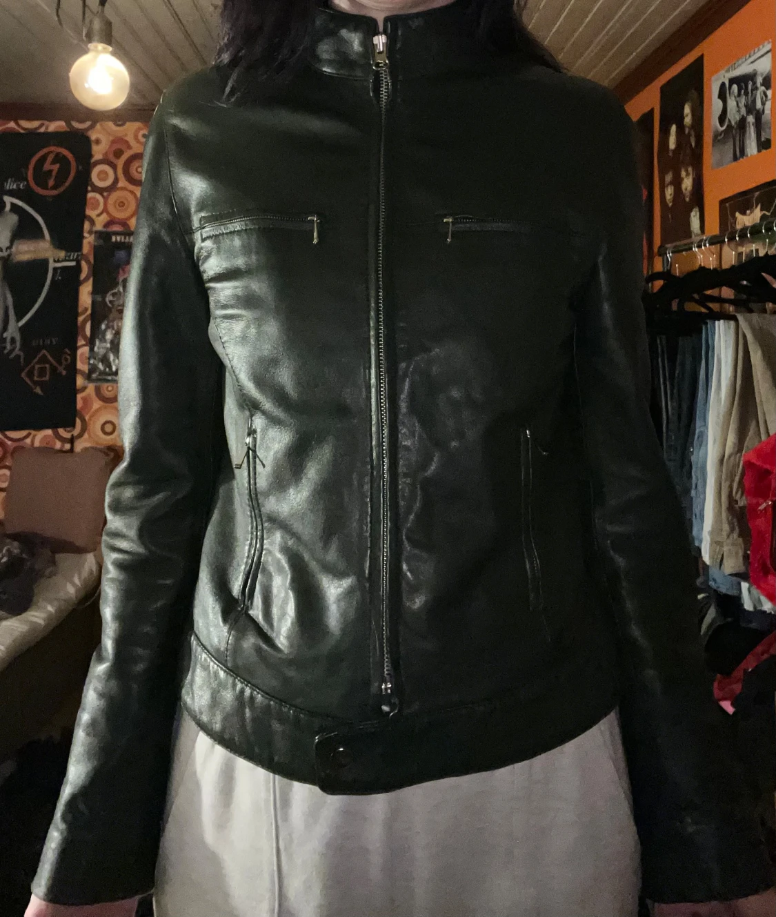 Mörkgrön skinnjacka - 3