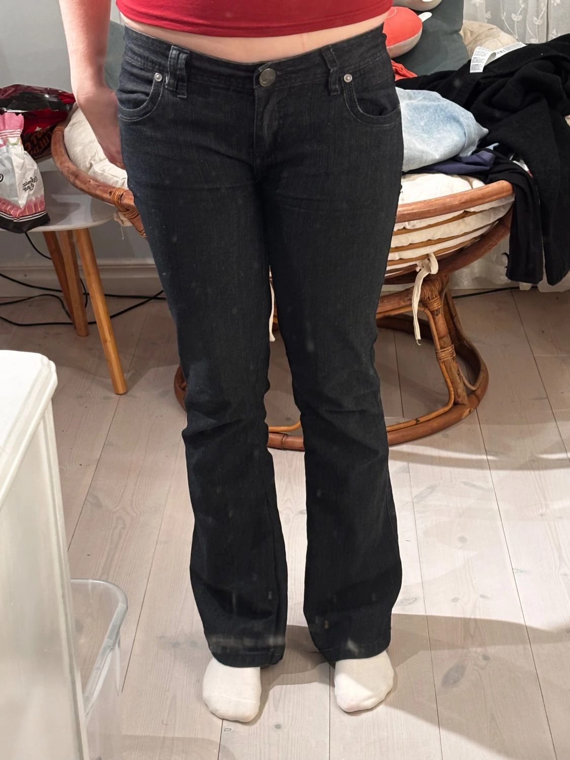 Svarta lågmidjade bootcut jeans  - 1