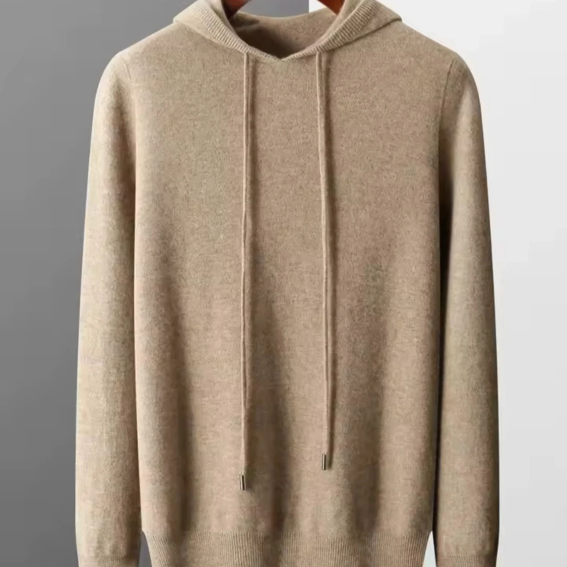 Beige hoodie i merinoull - 1