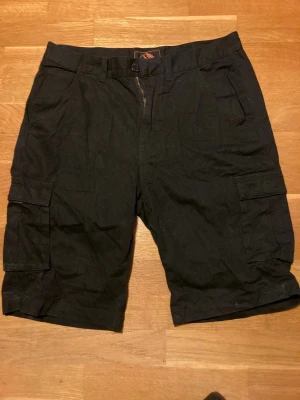 Svarta cargoshorts från Stone Mountain - Säljer ett par svarta cargoshorts från Stone Mountain i 100% bomull. De har flera praktiska fickor på sidorna och bak, bälteshällor och stängs med knapp och dragkedja. 