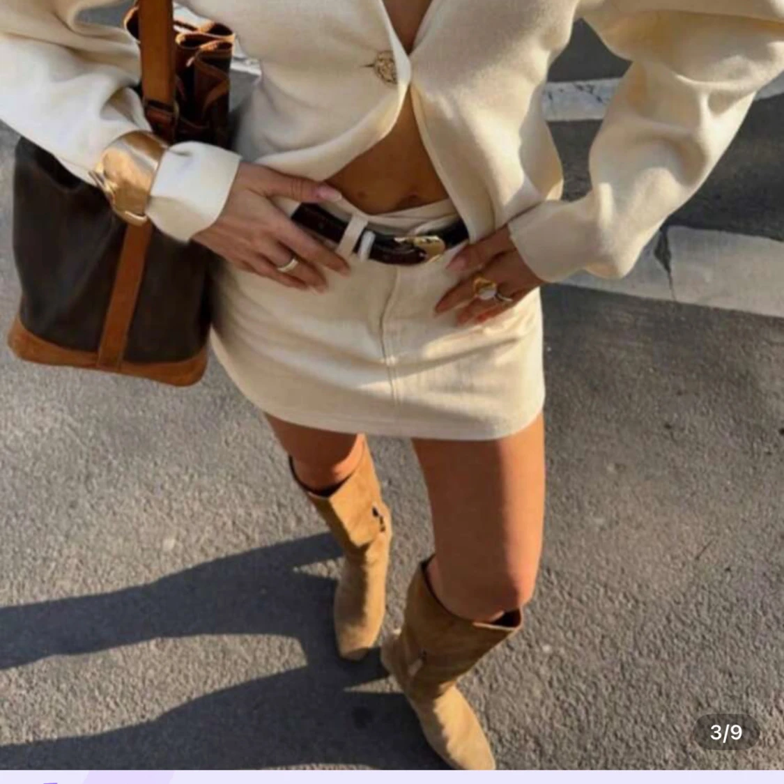 Beige croppad bolerotopp med knapp - 3