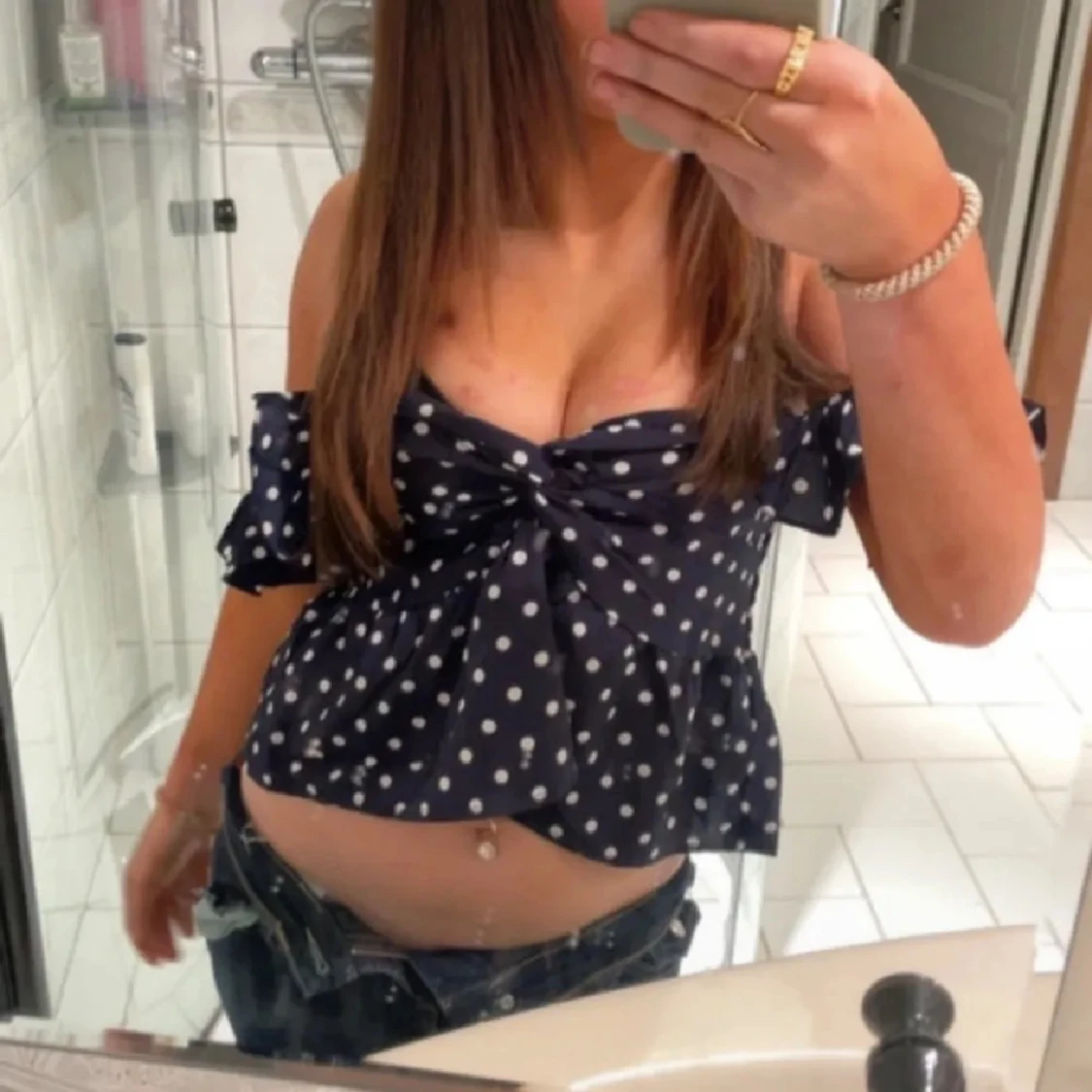 Mörkblå prickig topp blus - 2