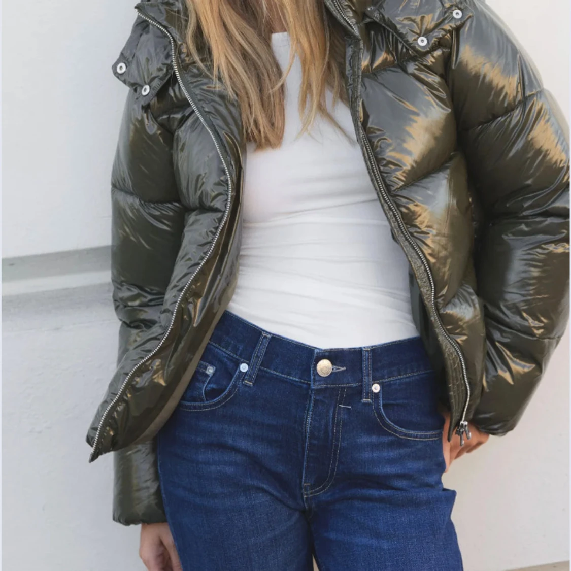 Mörkgrön pufferjacka med huva - 1