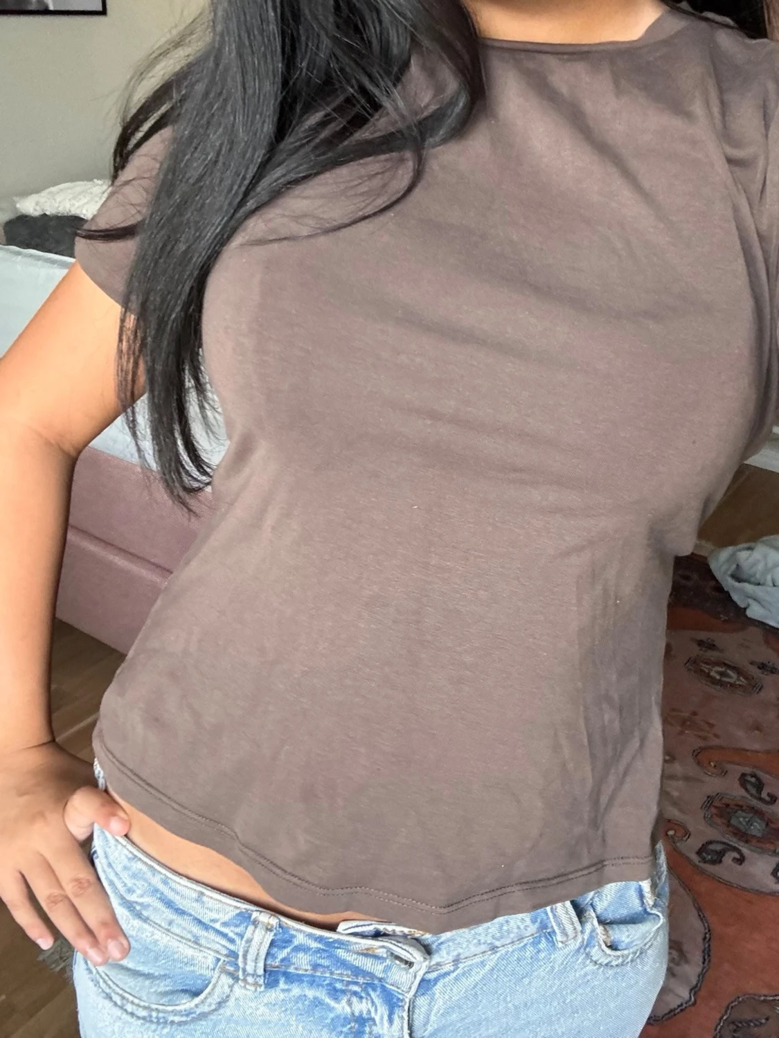 Brun basic t-shirt i bomull - 2