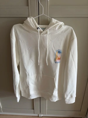 Vit hoodie med tryck från Casablanca - Storlek xs 