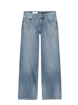 Blå raka jeans med rhinestones - Snygga blå jeans med raka ben och rhinestones, storlek 32 från Zara. Nypris 800kr. Aldrig använda.