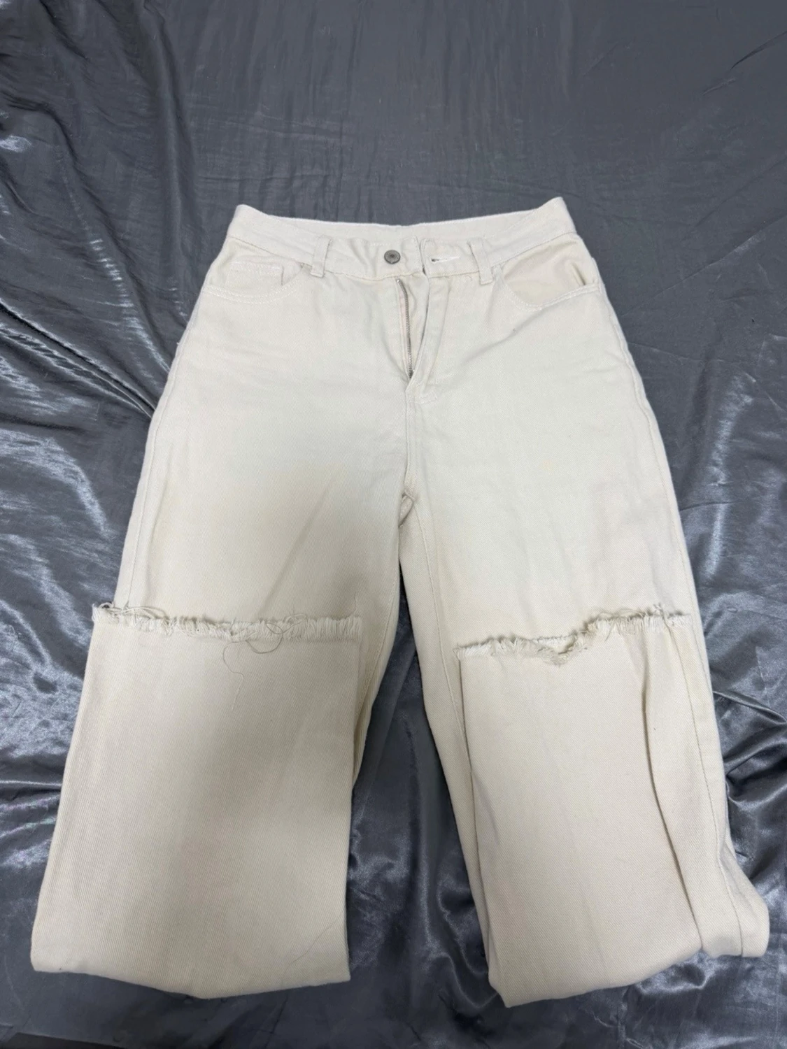 Vida beige jeans med råa kanter/ för dam